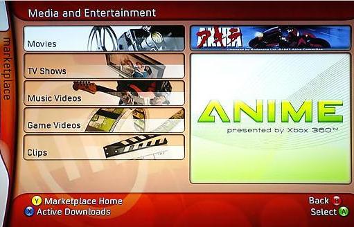 A menu screen on the Xbox 360, where young male viewers are turning for TV shows and movies